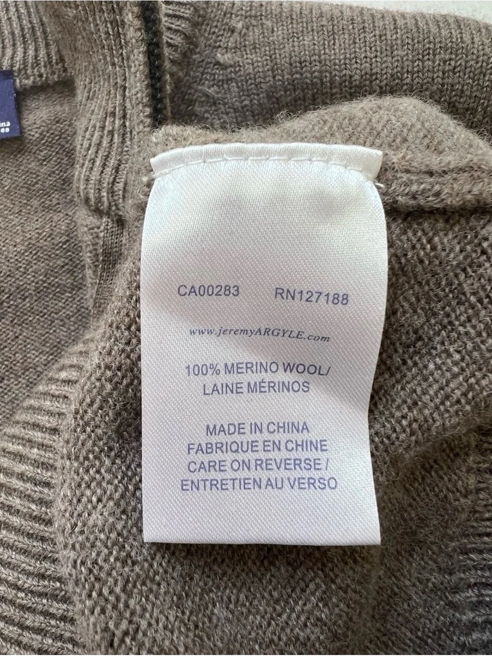 Jeremy Argyle Merino Wool Quarter Zip Men’s Sweater Brown Size M Casual Preppy